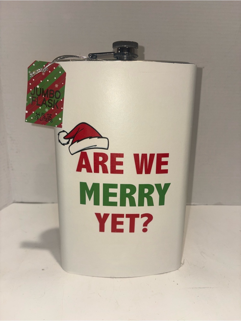 Holiday 'Are We Merry Yet?' White Wrapped Flask with Red & Green Print